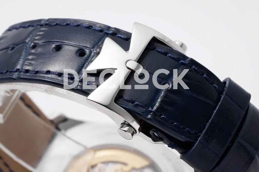 Replica Vacheron Constantin Fiftysix Complete Calendar on Steel Blue Dial on Blue Leather Strap |  Declock.