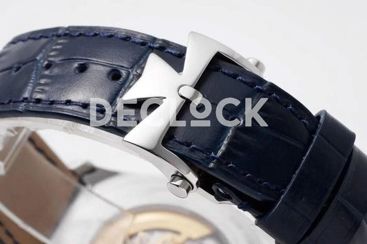 Replica Vacheron Constantin Fiftysix Complete Calendar on Steel Blue Dial on Blue Leather Strap | Declock.