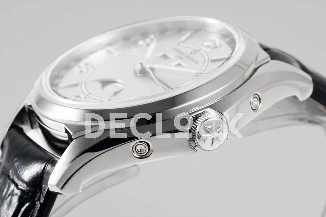 Replica Vacheron Constantin Fiftysix Complete Calendar on Steel White Dial on Black Leather Strap |  Declock.