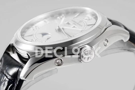 Replica Vacheron Constantin Fiftysix Complete Calendar on Steel White Dial on Black Leather Strap | Declock.