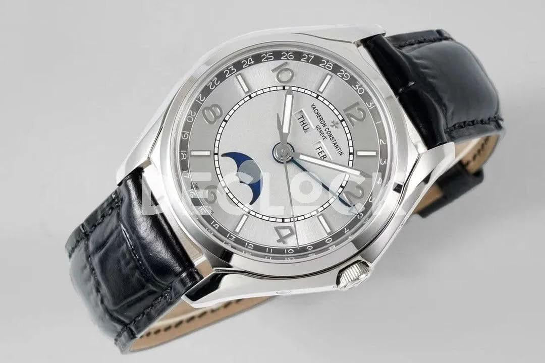 Replica Vacheron Constantin Fiftysix Complete Calendar on Steel White Dial on Black Leather Strap |  Declock.