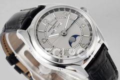 Replica Vacheron Constantin Fiftysix Complete Calendar on Steel White Dial on Black Leather Strap