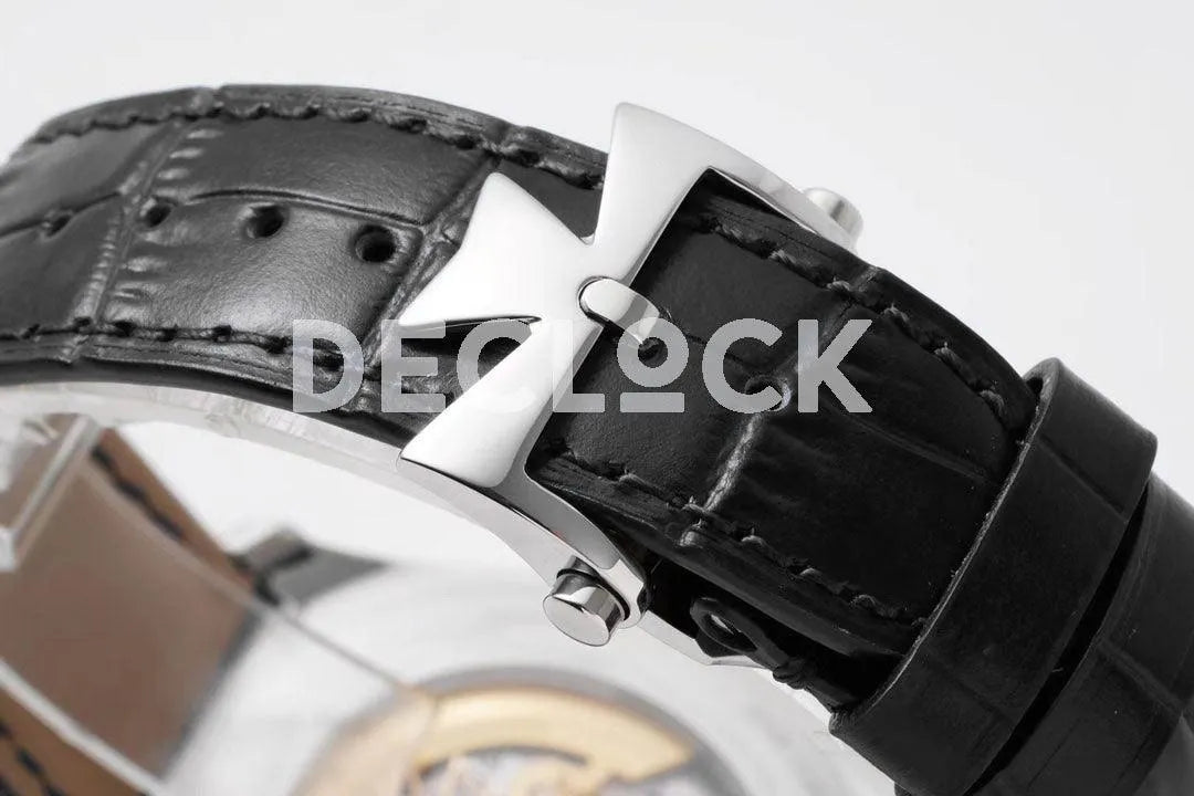 Replica Vacheron Constantin Fiftysix Complete Calendar on Steel White Dial on Black Leather Strap