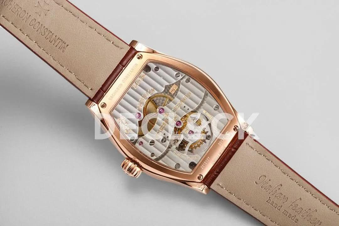 Replica Vacheron Constantin Malte Tourbillon Rose Gold on Black Dial on Brown Croco Leather Strap |  Declock.