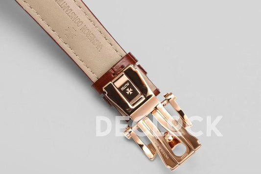 Replica Vacheron Constantin Malte Tourbillon Rose Gold on White Dial on Brown Croco Leather Strap | Declock.