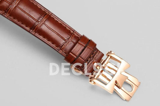 Replica Vacheron Constantin Malte Tourbillon Rose Gold on White Dial on Brown Croco Leather Strap | Declock.