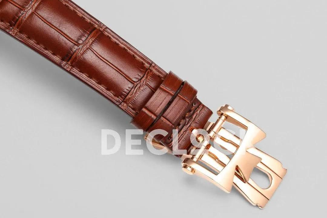 Replica Vacheron Constantin Malte Tourbillon Rose Gold on White Dial on Brown Croco Leather Strap |  Declock.
