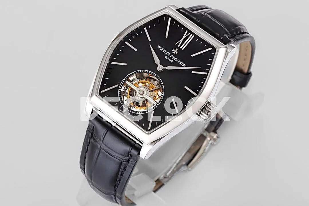 Replica Vacheron Constantin Malte Tourbillon Steel on Black Dial on Black Croco Leather Strap |  Declock.