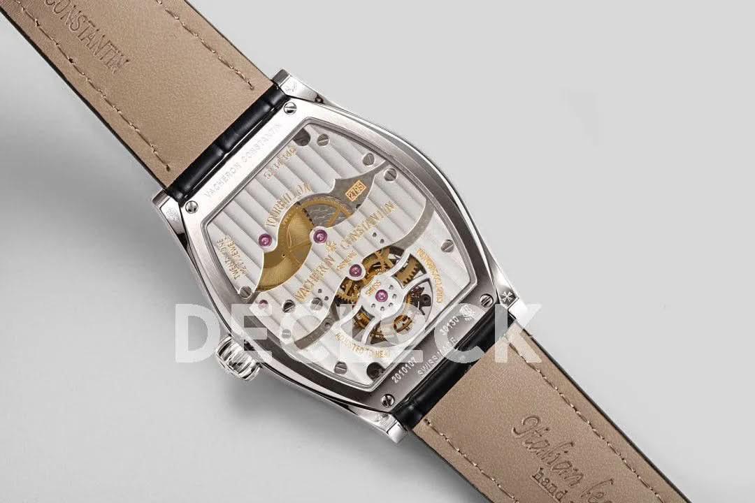 Replica Vacheron Constantin Malte Tourbillon Steel on White Dial on Black Croco Leather Strap |  Declock.