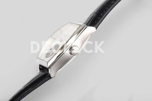 Replica Vacheron Constantin Malte Tourbillon Steel on White Dial on Black Croco Leather Strap |  Declock.