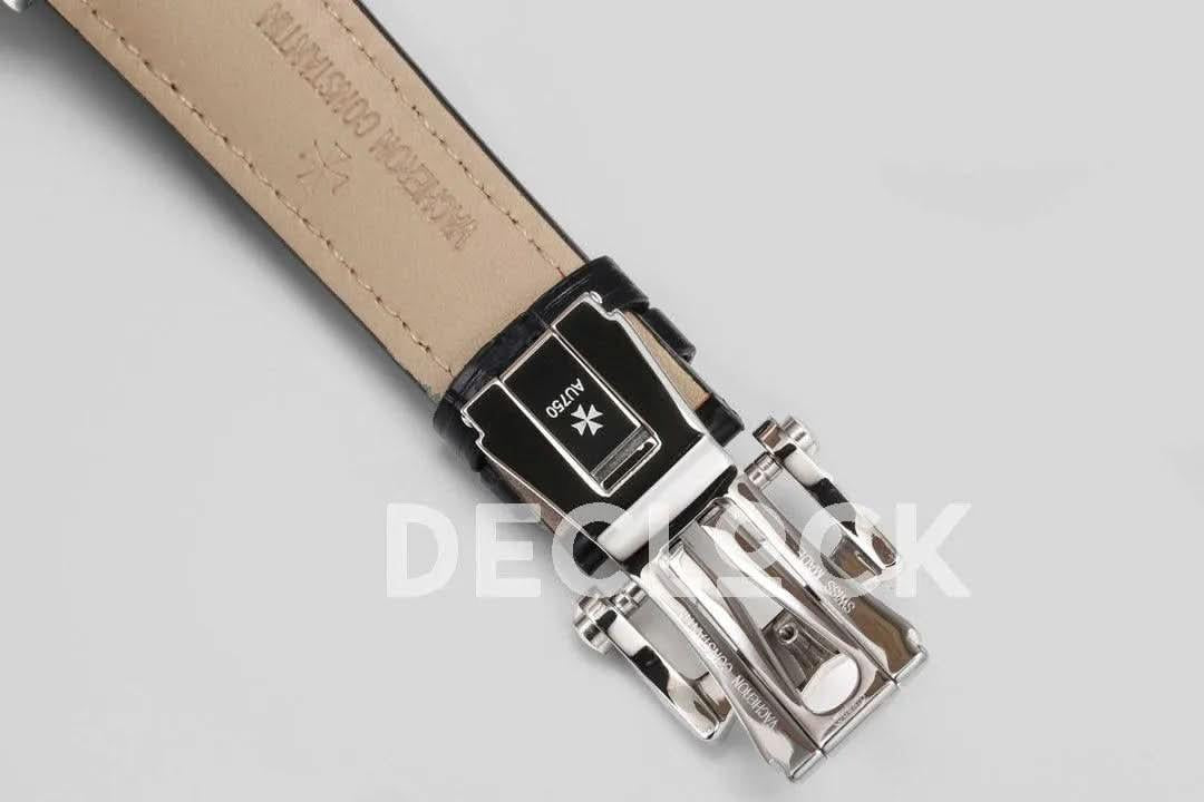 Replica Vacheron Constantin Malte Tourbillon Steel on White Dial on Black Croco Leather Strap |  Declock.