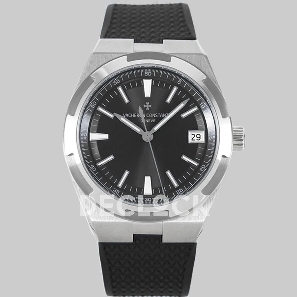 Replica Vacheron Constantin Overseas Automatic Black Dial in Steel on Black Rubber |  Declock.