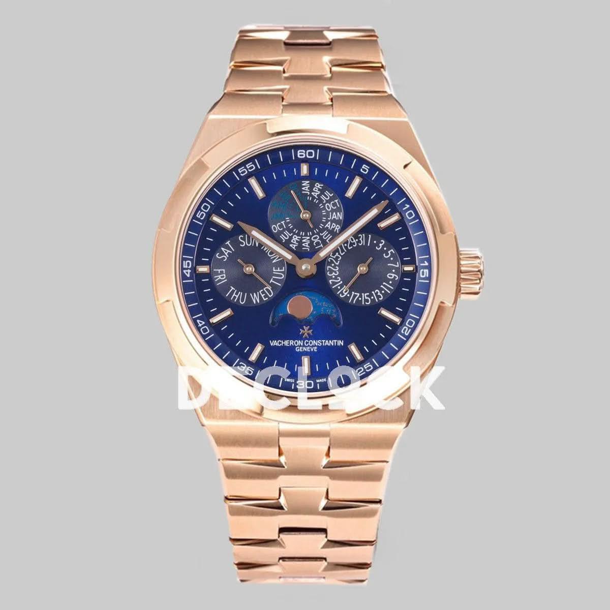 Replica Vacheron Constantin Overseas Perpetual Calendar Rose Gold on Blue Dial |  Declock.