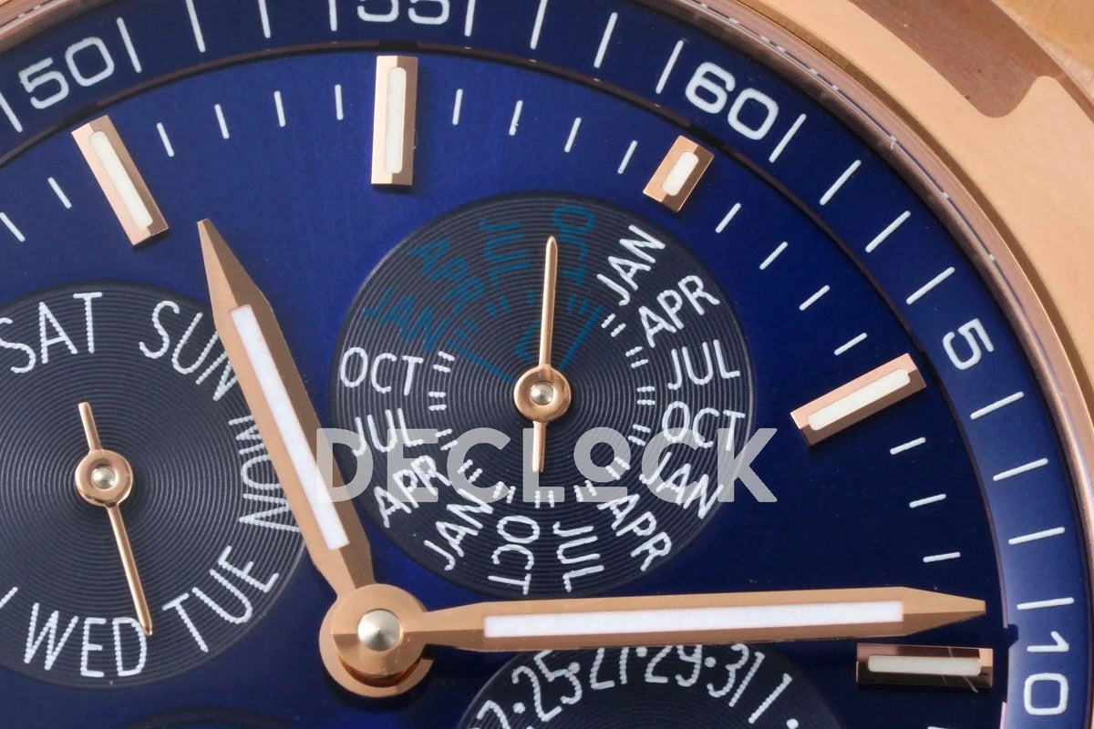Replica Vacheron Constantin Overseas Perpetual Calendar Rose Gold on Blue Dial |  Declock.
