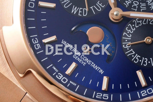 Replica Vacheron Constantin Overseas Perpetual Calendar Rose Gold on Blue Dial | Declock.