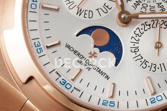 Replica Vacheron Constantin Overseas Perpetual Calendar Rose Gold on Silver Dial | Declock.