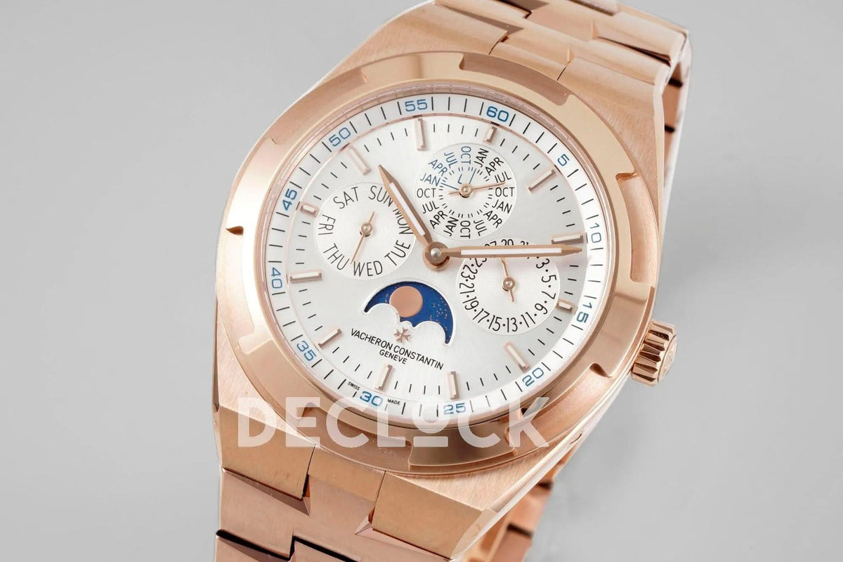 Replica Vacheron Constantin Overseas Perpetual Calendar Rose Gold on Silver Dial |  Declock.