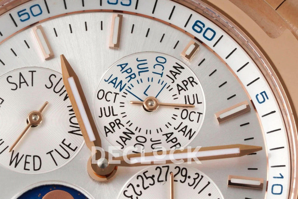 Replica Vacheron Constantin Overseas Perpetual Calendar Rose Gold on Silver Dial |  Declock.