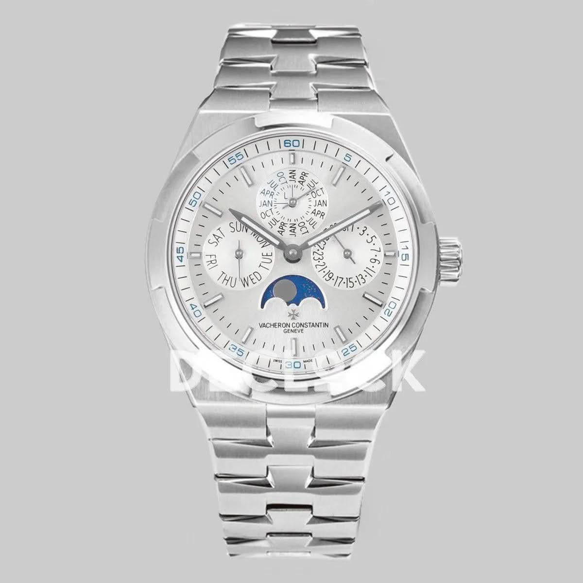 Replica Vacheron Constantin Overseas Perpetual Calendar Steel on Silver Dial |  Declock.
