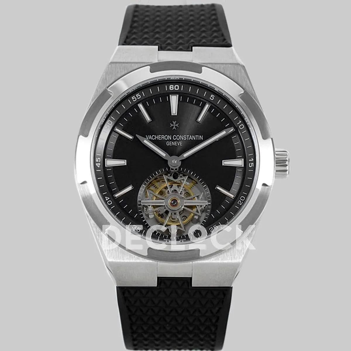 Replica Vacheron Constantin Overseas Tourbillion Black Dial in Steel on Black Rubber |  Declock.