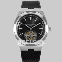 Replica Vacheron Constantin Overseas Tourbillion Black Dial in Steel on Black Rubber