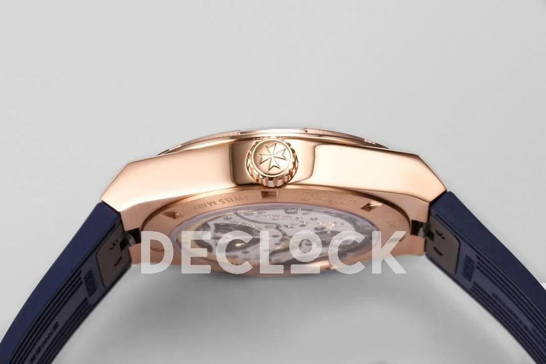 Replica Vacheron Constantin Overseas Tourbillion Blue Dial in Rose Gold on Blue Rubber |  Declock.