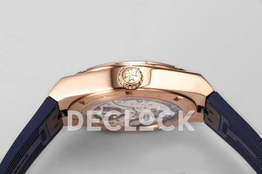Replica Vacheron Constantin Overseas Tourbillion Blue Dial in Rose Gold on Blue Rubber | Declock.