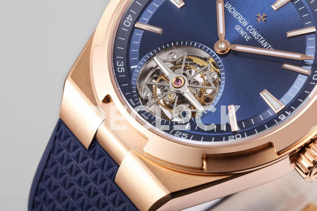 Replica Vacheron Constantin Overseas Tourbillion Blue Dial in Rose Gold on Blue Rubber