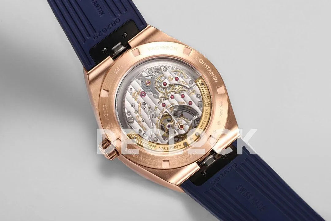 Replica Vacheron Constantin Overseas Tourbillion Blue Dial in Rose Gold on Blue Rubber