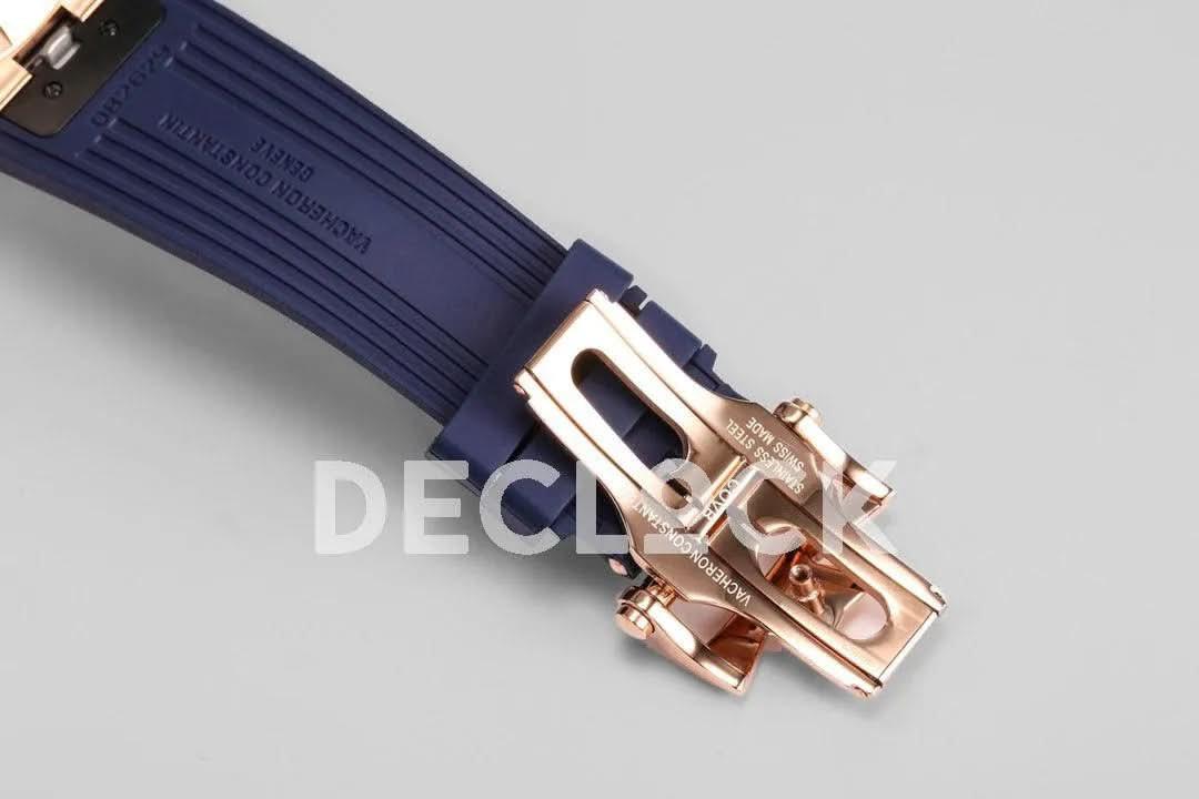 Replica Vacheron Constantin Overseas Tourbillion Blue Dial in Rose Gold on Blue Rubber |  Declock.