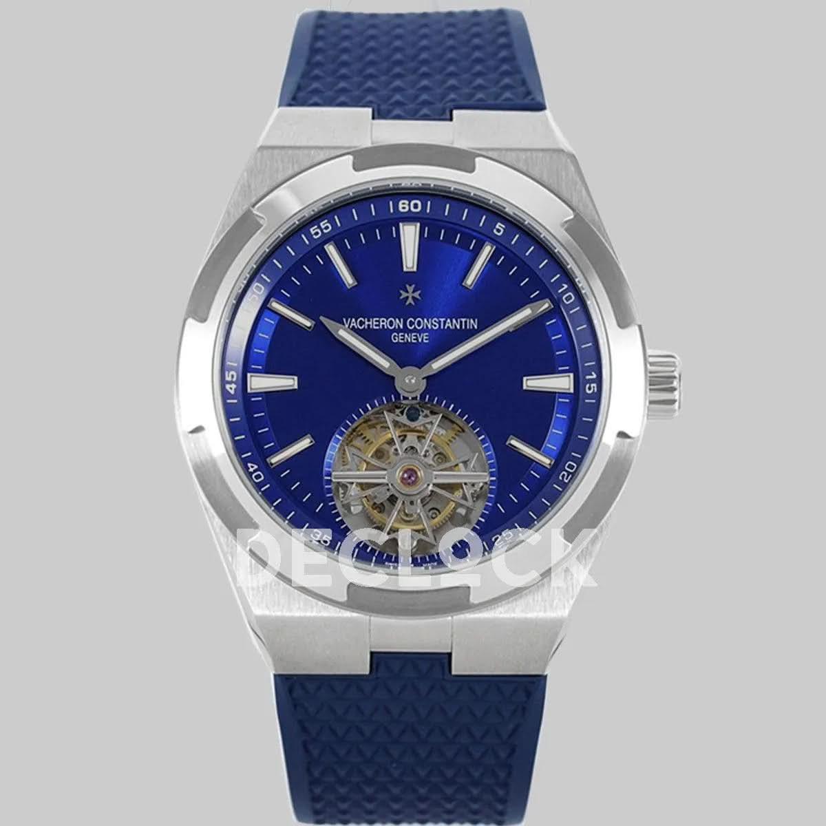 Replica Vacheron Constantin Overseas Tourbillion Blue Dial in Steel on Blue Rubber |  Declock.