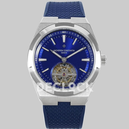 Replica Vacheron Constantin Overseas Tourbillion Blue Dial in Steel on Blue Rubber | Declock.