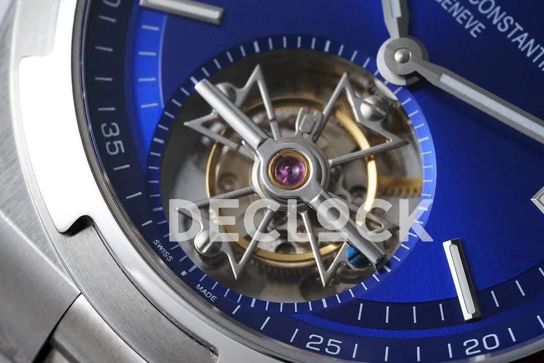 Replica Vacheron Constantin Overseas Tourbillion Blue Dial in Steel on Blue Rubber |  Declock.