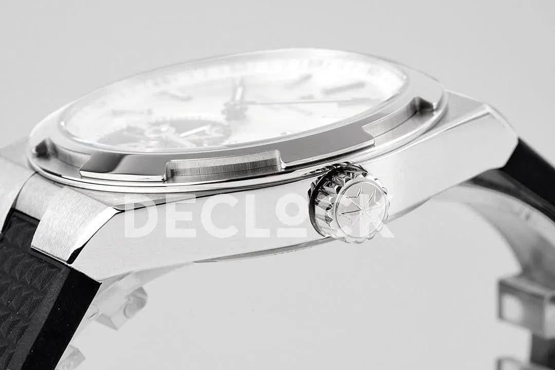 Replica Vacheron Constantin Overseas Tourbillion White Dial in Steel on Black Rubber |  Declock.