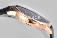 Replica Vacheron Constantin Patrimony Date Rose Gold Black Dial on Black Leather Strap