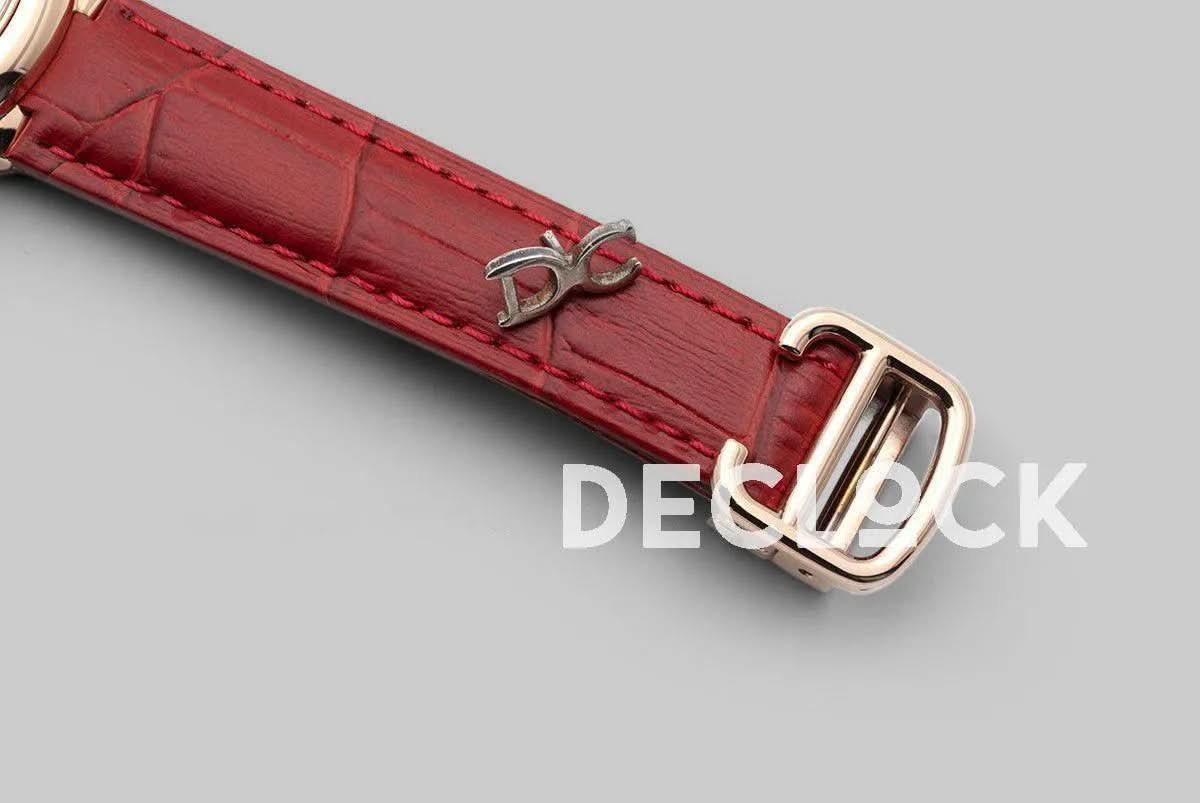 Replica Cartier Ballon Bleu De Cartier 36mm White Dial with Roman Numeral Markers in Rose Gold on Leather Strap |  Declock.