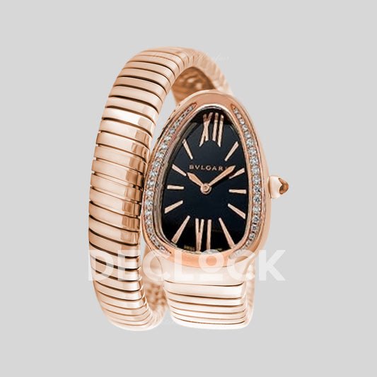 Bvlgari Serpenti Tubogas Quartz 35 mm Black Dial Diamond RG Replica Watch