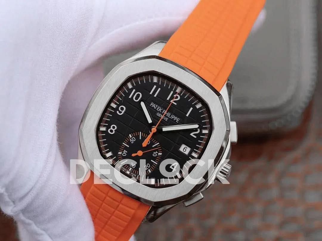 Replica Pattek Philippe Aquanaut 5968 SS Gray Dial on Orange Rubber Strap |  Declock.