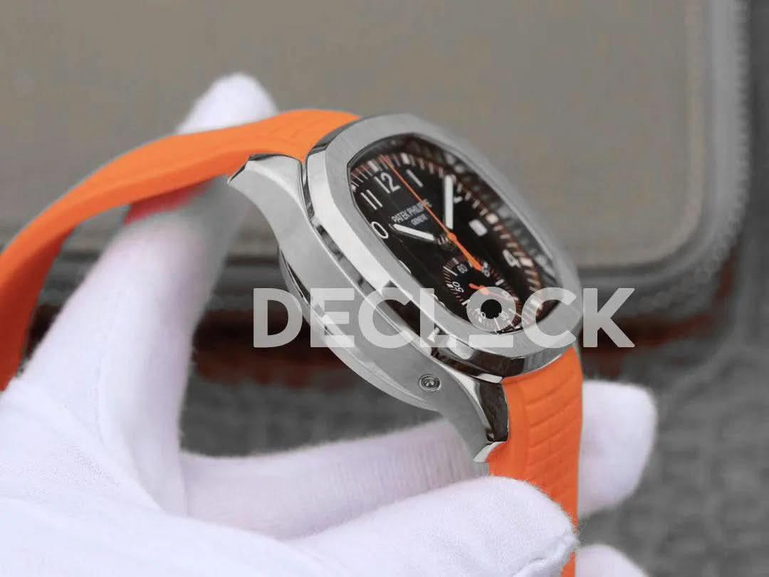 Replica Pattek Philippe Aquanaut 5968 SS Gray Dial on Orange Rubber Strap |  Declock.