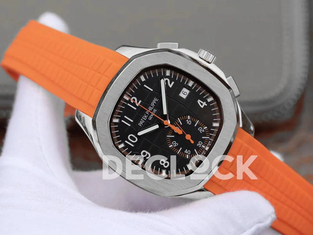 Replica Pattek Philippe Aquanaut 5968 SS Gray Dial on Orange Rubber Strap