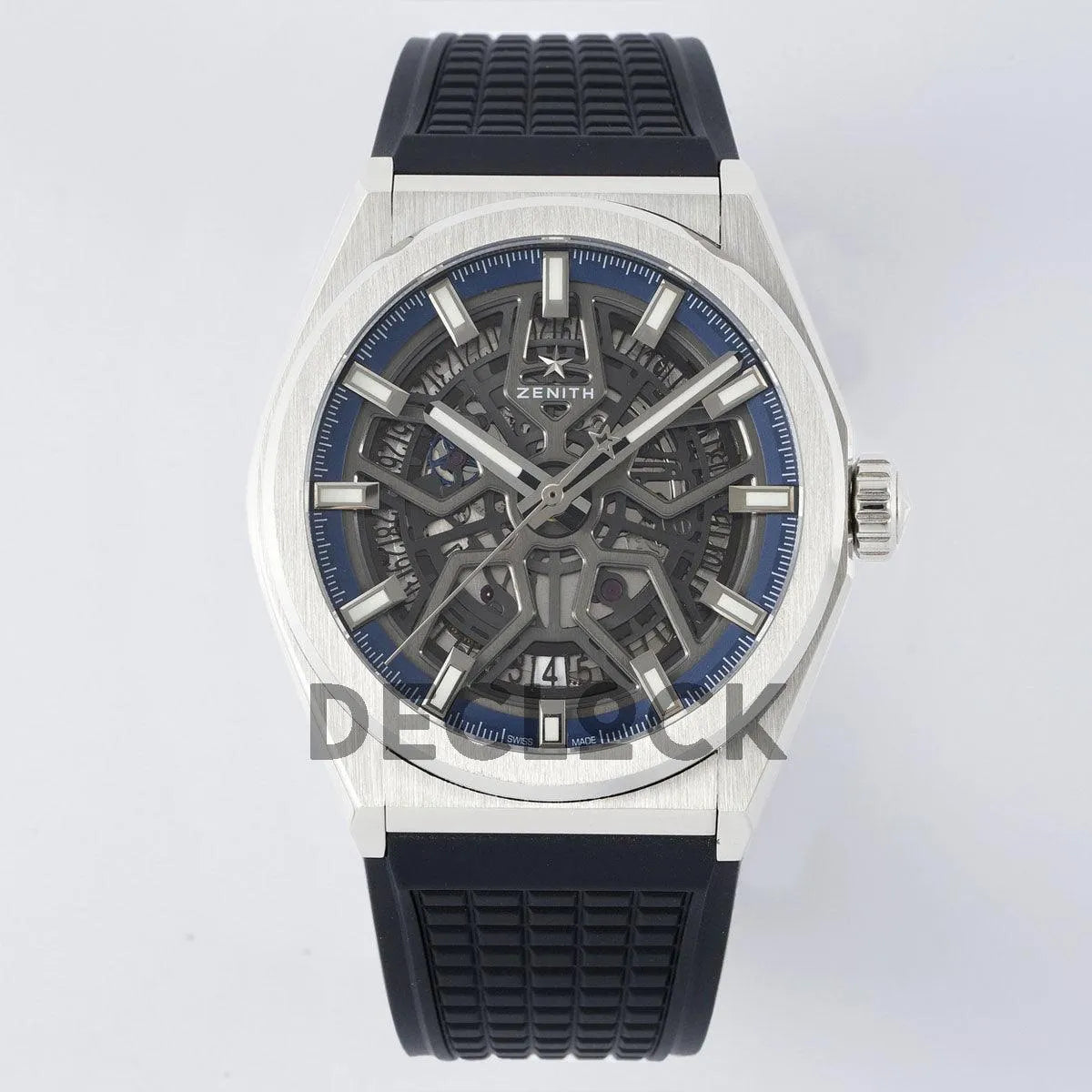 Replica Zenith Defy Classic Skeleton Black Dial on Black Rubber Strap