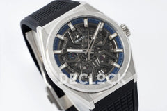 Replica Zenith Defy Classic Skeleton Black Dial on Black Rubber Strap