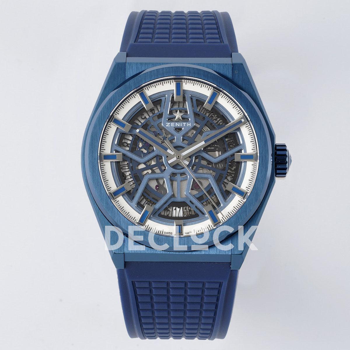 Replica Zenith Defy Classic Skeleton Blue Bezel on Blue Rubber Strap