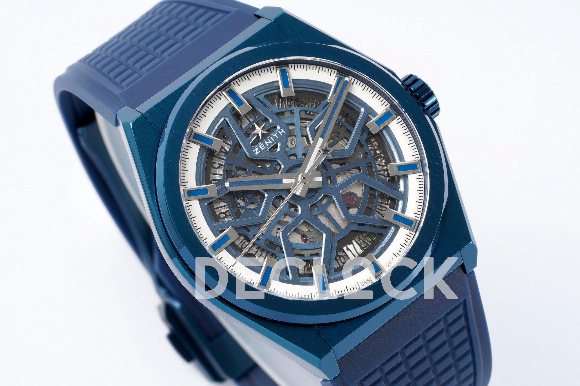 Replica Zenith Defy Classic Skeleton Blue Bezel on Blue Rubber Strap - Replica Watches