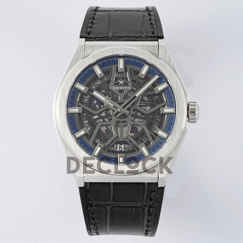 Replica Zenith Defy Classic Skeleton Blue Dial on Black Leather Strap - Replica Watches