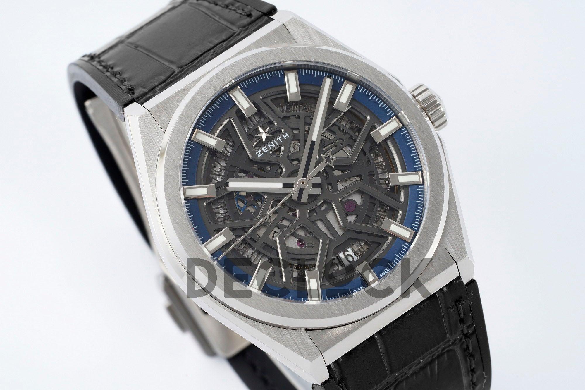 Replica Zenith Defy Classic Skeleton Blue Dial on Black Leather Strap - Replica Watches