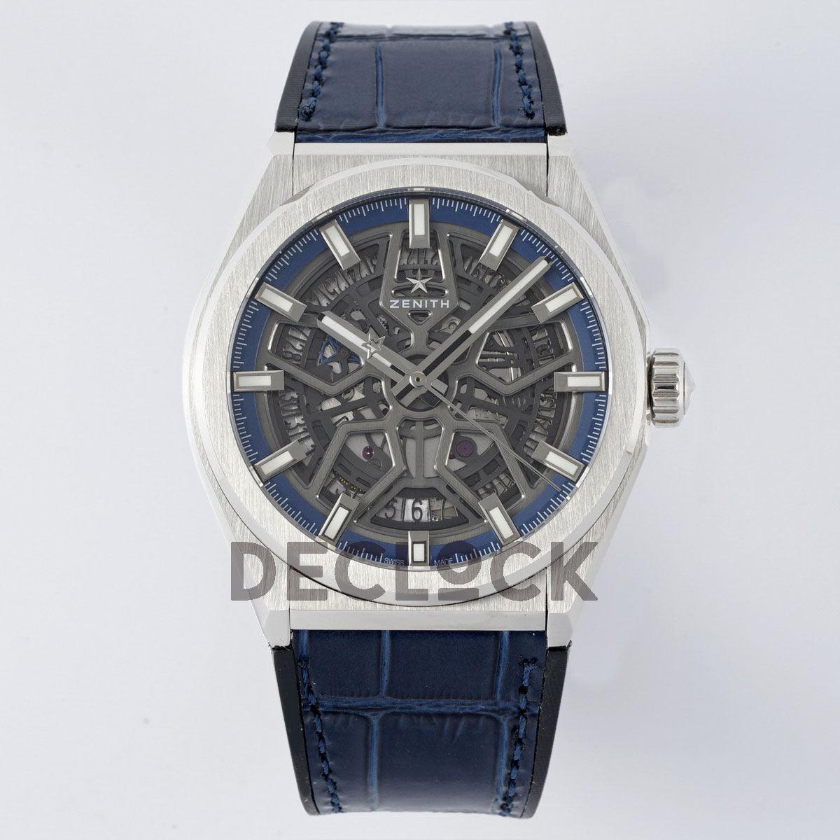 Replica Zenith Defy Classic Skeleton Blue Dial on Blue Leather Strap