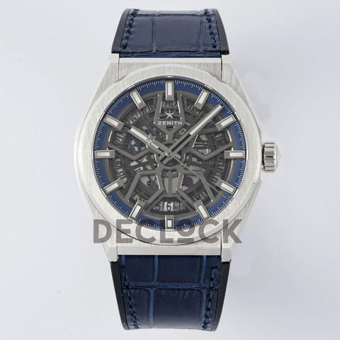 Replica Zenith Defy Classic Skeleton Blue Dial on Blue Leather Strap - Replica Watches