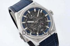 Replica Zenith Defy Classic Skeleton Blue Dial on Blue Leather Strap