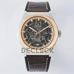 Replica Zenith Defy Classic Skeleton Rose Gold Bezel on Brown Leather Strap